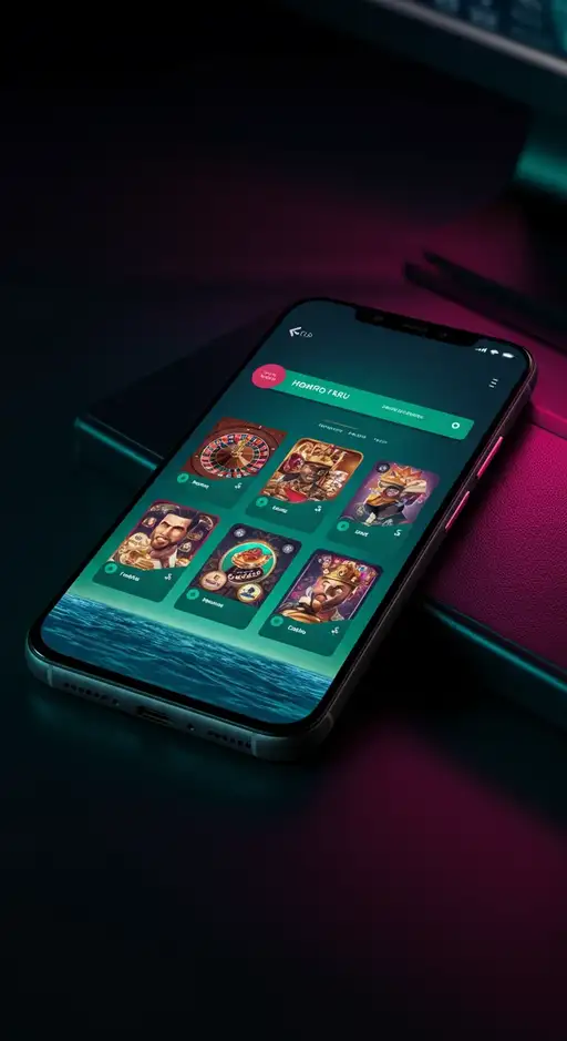 Een snel mobiel scherm met het Luckywave Casino logo en crash games zoals Aviator, omringd door crypto valuta symbolen die de snelle transacties illustreren.